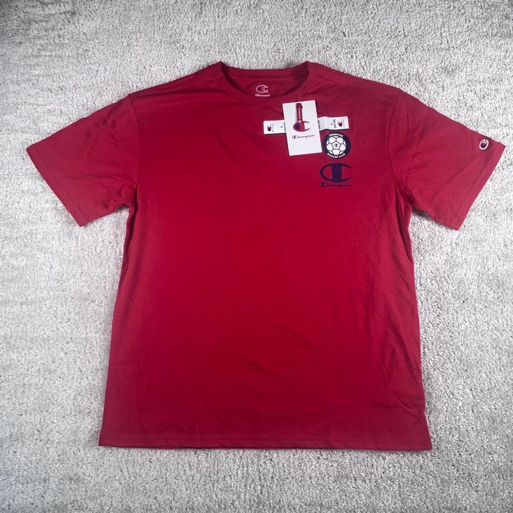 Champion Boys Red Soccer Club Graphic T-Shirt Short Sleeve Size L 14-16 NWT